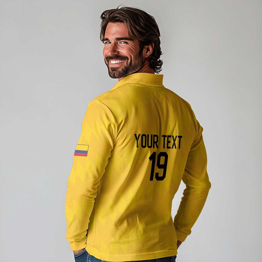 Custom World Football 2026 Colombia Long Sleeve Polo Shirt Vamos Los Cafeteros - Wonder Print Shop