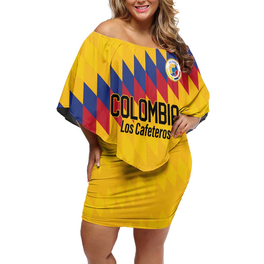 Custom World Football 2026 Colombia Off Shoulder Short Dress Vamos Los Cafeteros - Wonder Print Shop