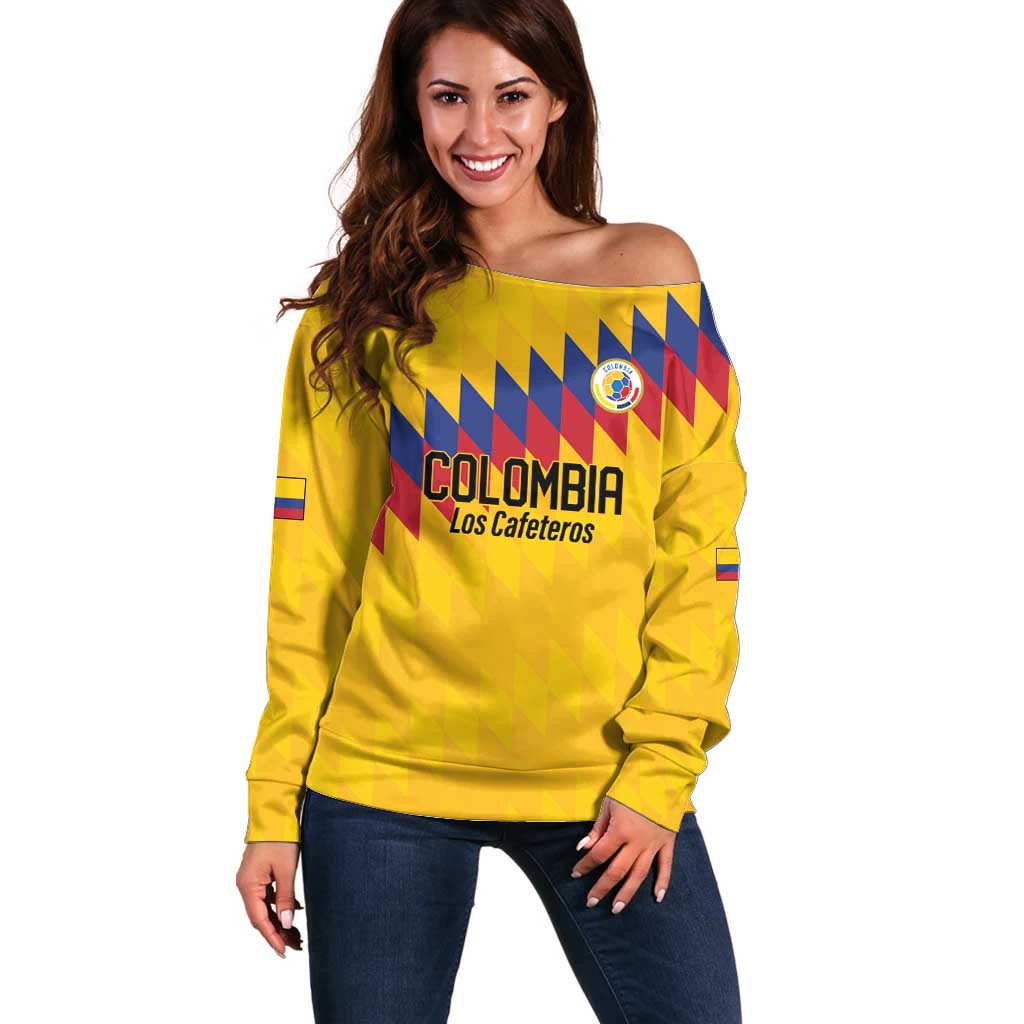 Custom World Football 2026 Colombia Off Shoulder Sweater Vamos Los Cafeteros - Wonder Print Shop