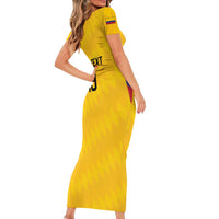 Custom World Football 2026 Colombia Short Sleeve Bodycon Dress Vamos Los Cafeteros - Wonder Print Shop