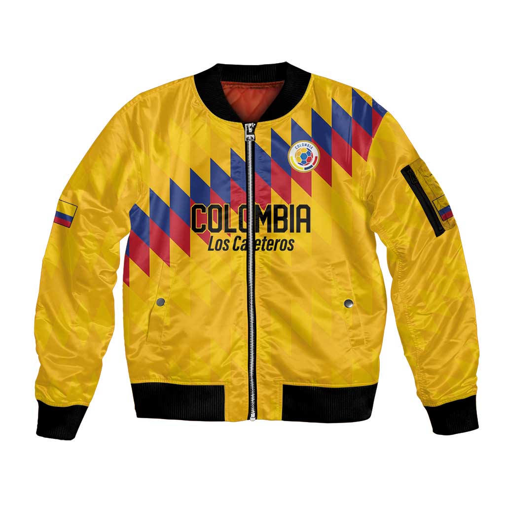 Custom World Football 2026 Colombia Sleeve Zip Bomber Jacket Vamos Los Cafeteros - Wonder Print Shop