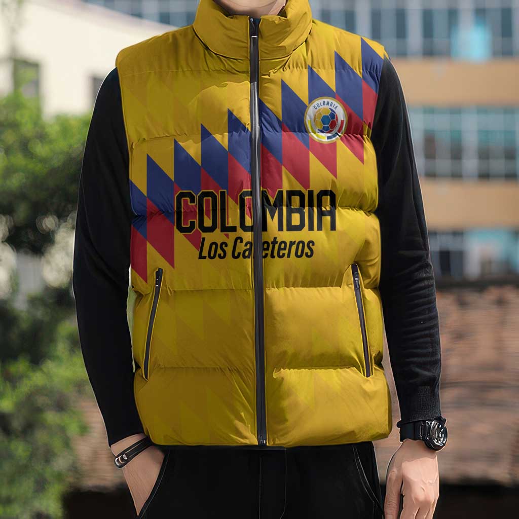 Custom World Football 2026 Colombia Sleeveless Puffer Jacket Vamos Los Cafeteros - Wonder Print Shop