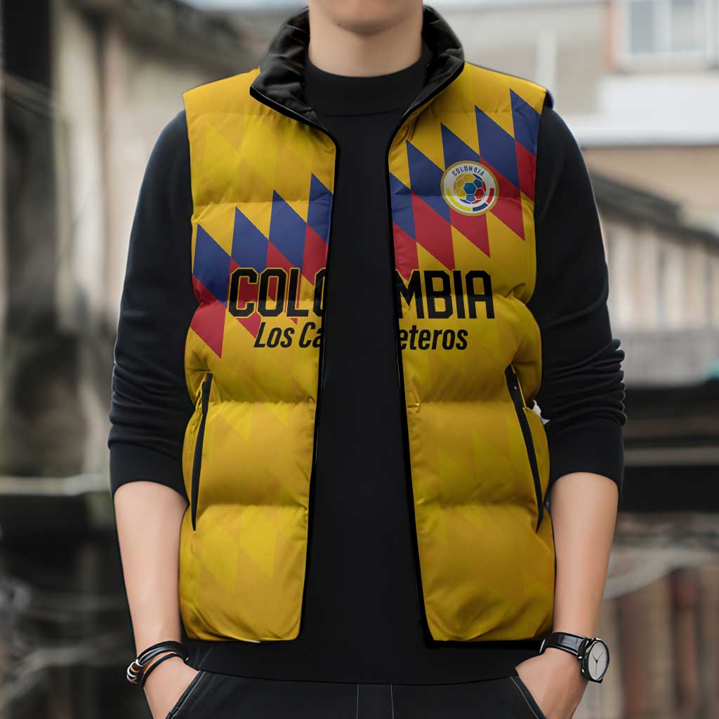 Custom World Football 2026 Colombia Sleeveless Puffer Jacket Vamos Los Cafeteros - Wonder Print Shop