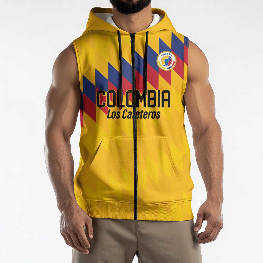 Custom World Football 2026 Colombia Sleeveless Zip Hoodie Vamos Los Cafeteros - Wonder Print Shop