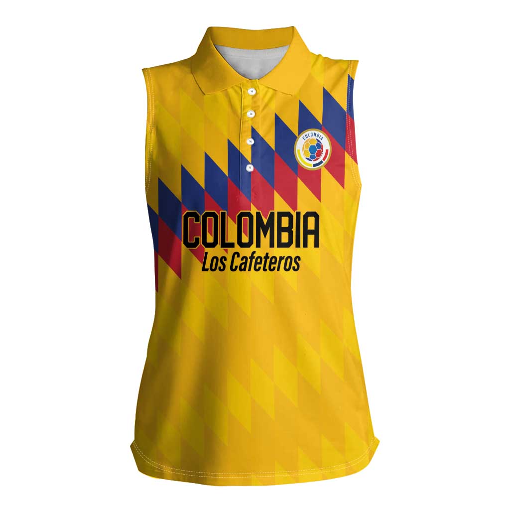 Custom World Football 2026 Colombia Women Sleeveless Polo Shirt Vamos Los Cafeteros - Wonder Print Shop