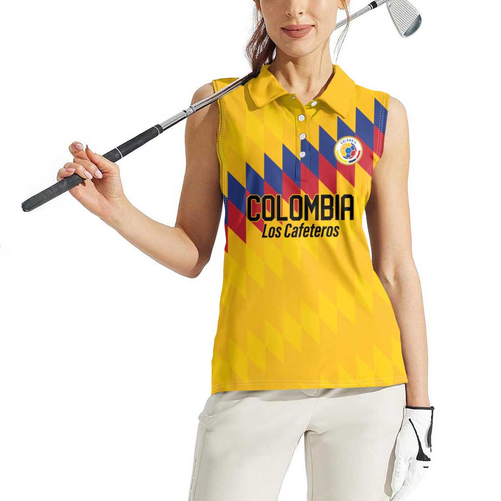 Custom World Football 2026 Colombia Women Sleeveless Polo Shirt Vamos Los Cafeteros - Wonder Print Shop