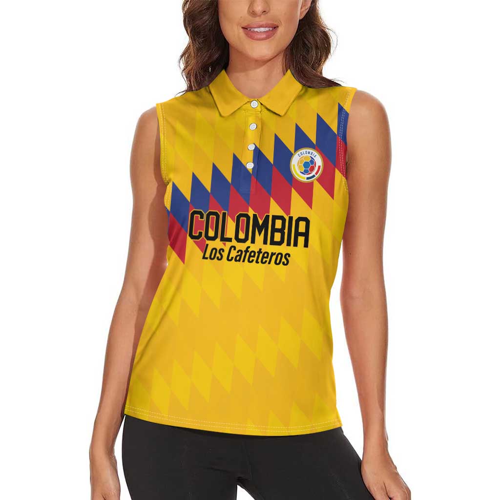 Custom World Football 2026 Colombia Women Sleeveless Polo Shirt Vamos Los Cafeteros - Wonder Print Shop