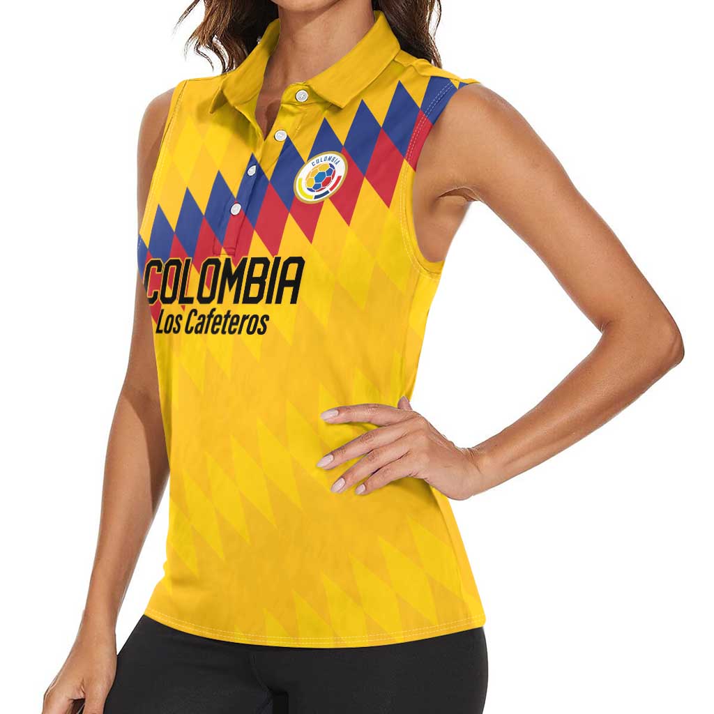 Custom World Football 2026 Colombia Women Sleeveless Polo Shirt Vamos Los Cafeteros - Wonder Print Shop