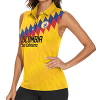 Custom World Football 2026 Colombia Women Sleeveless Polo Shirt Vamos Los Cafeteros - Wonder Print Shop