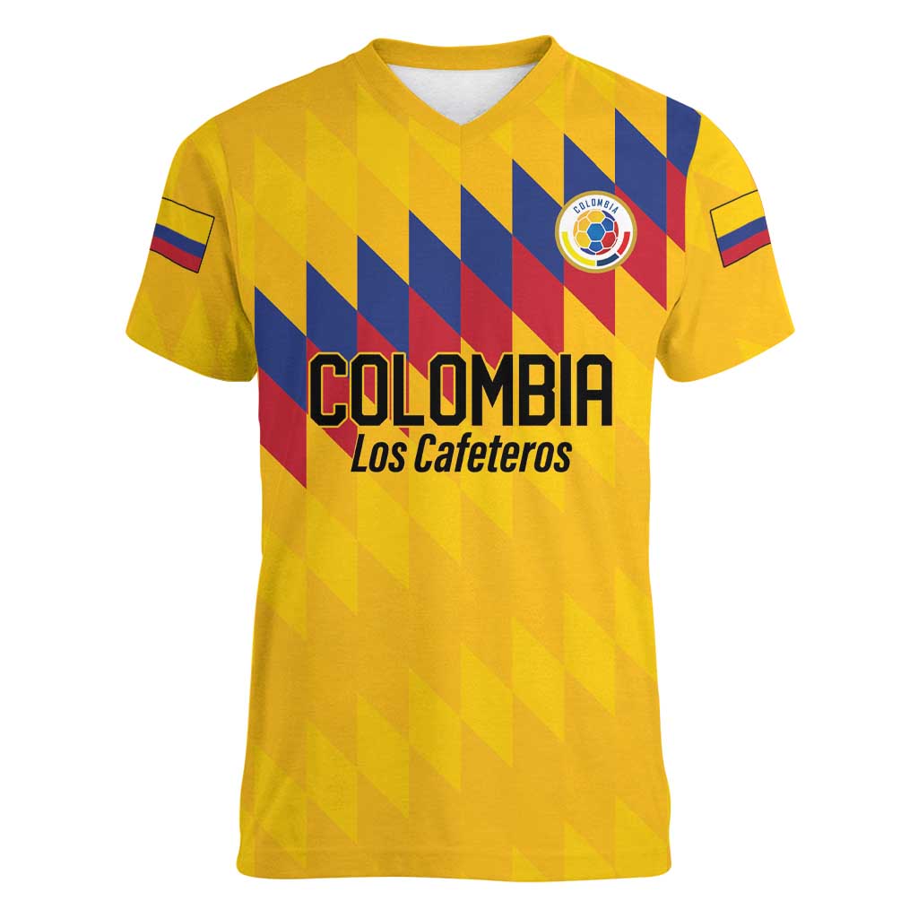 Custom World Football 2026 Colombia Women V-Neck T-Shirt Vamos Los Cafeteros - Wonder Print Shop