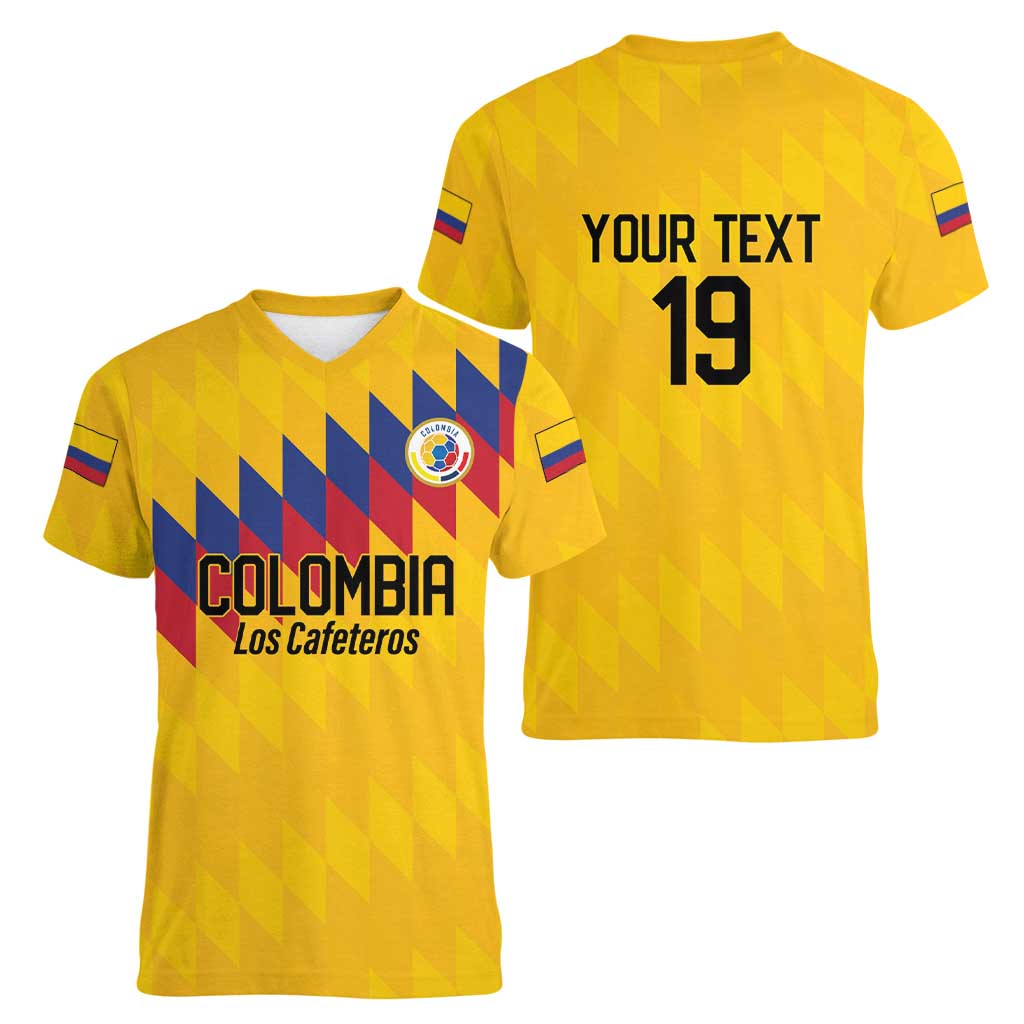 Custom World Football 2026 Colombia Women V-Neck T-Shirt Vamos Los Cafeteros - Wonder Print Shop