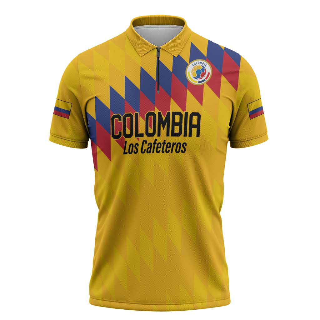 Custom World Football 2026 Colombia Zipper Polo Shirt Vamos Los Cafeteros - Wonder Print Shop