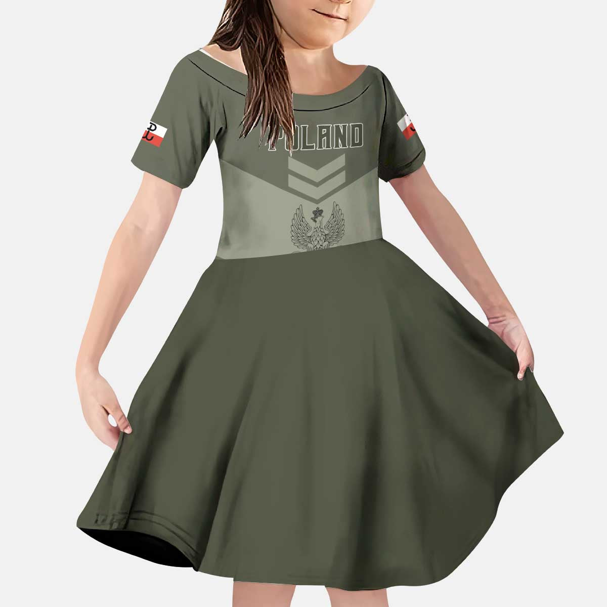 Personalized Poland Home Army Kid Short Sleeve Dress Armia Krajowa Military Eagle Chevron Design