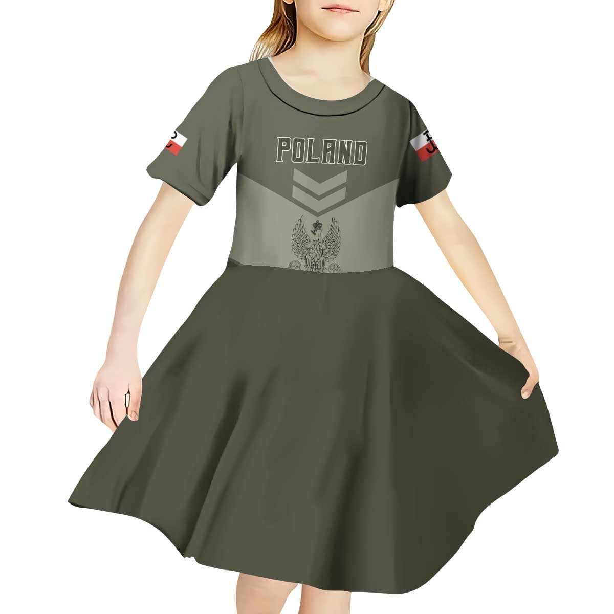 Personalized Poland Home Army Kid Short Sleeve Dress Armia Krajowa Military Eagle Chevron Design