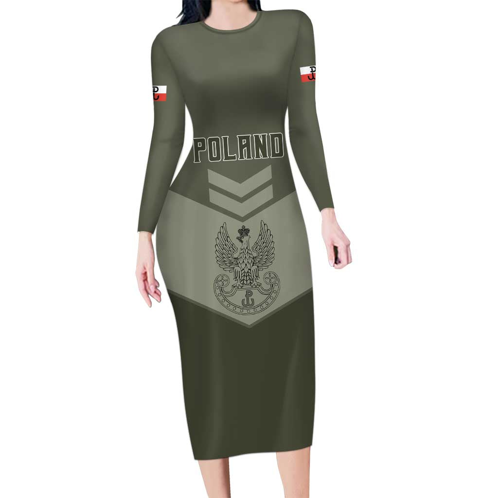 Personalized Poland Home Army Long Sleeve Bodycon Dress Armia Krajowa Military Eagle Chevron Design