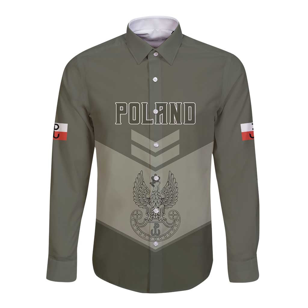 Personalized Poland Home Army Long Sleeve Button Shirt Armia Krajowa Military Eagle Chevron Design