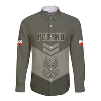 Personalized Poland Home Army Long Sleeve Button Shirt Armia Krajowa Military Eagle Chevron Design