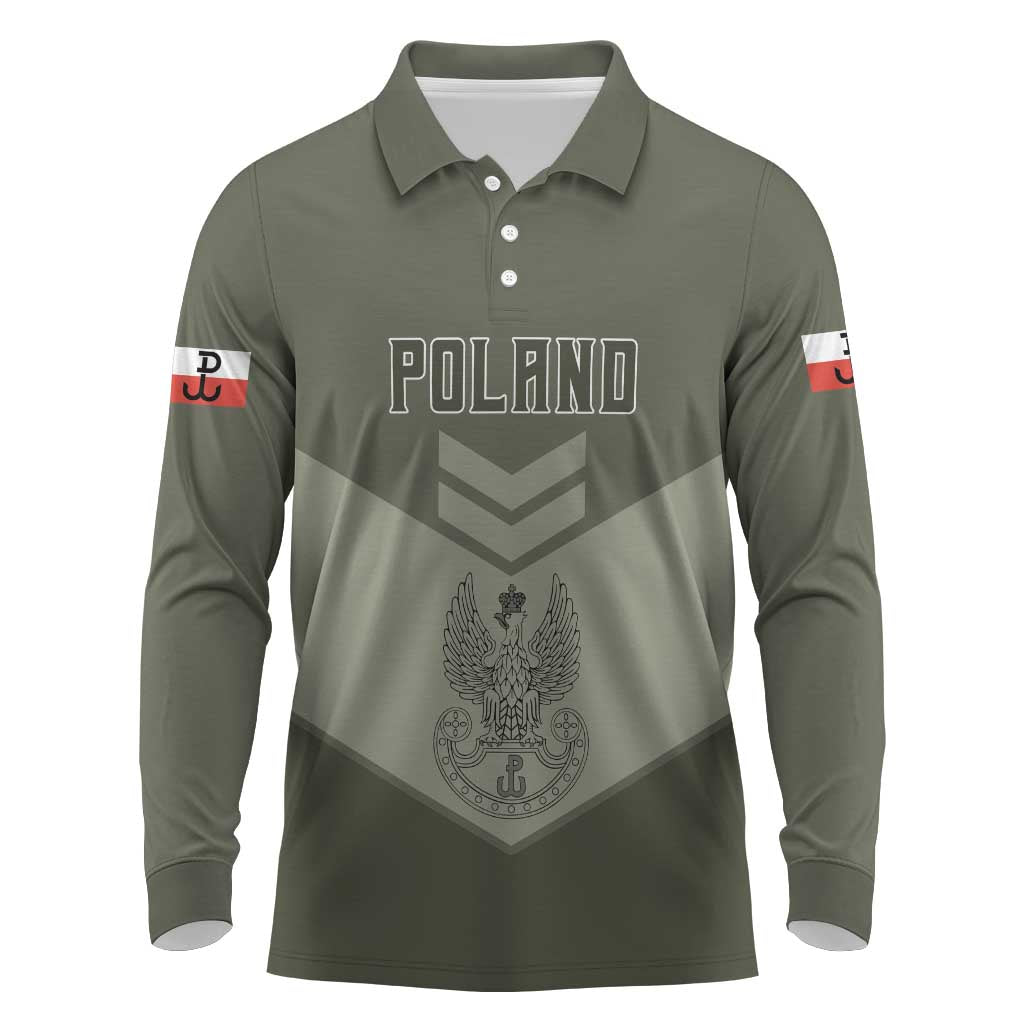 Personalized Poland Home Army Long Sleeve Polo Shirt Armia Krajowa Military Eagle Chevron Design