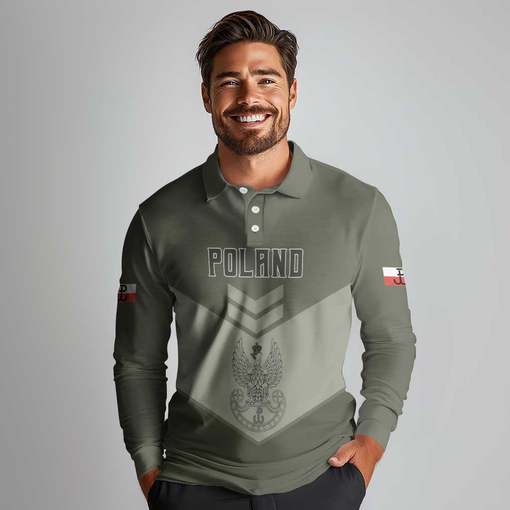 Personalized Poland Home Army Long Sleeve Polo Shirt Armia Krajowa Military Eagle Chevron Design