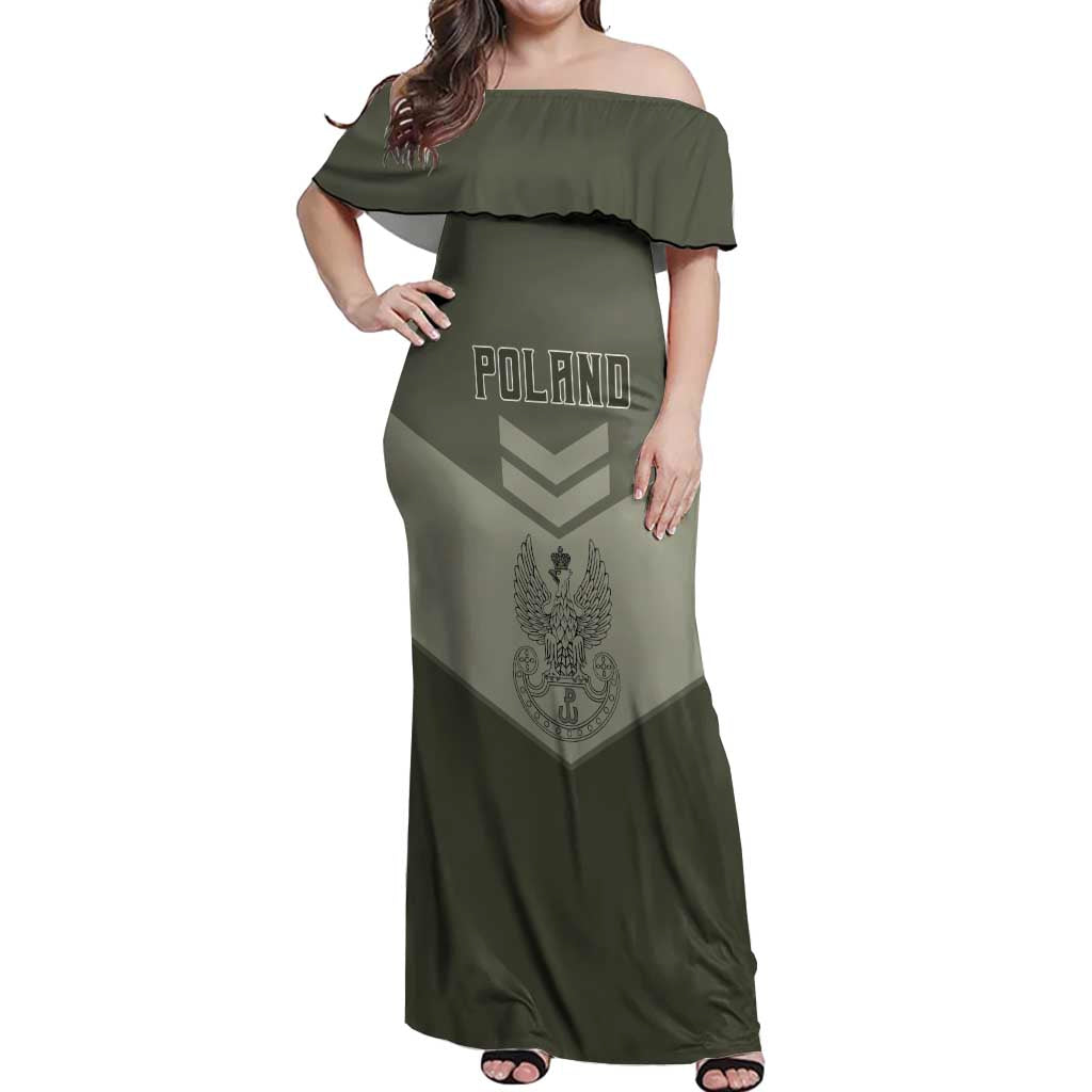 Personalized Poland Home Army Off Shoulder Maxi Dress Armia Krajowa Military Eagle Chevron Design