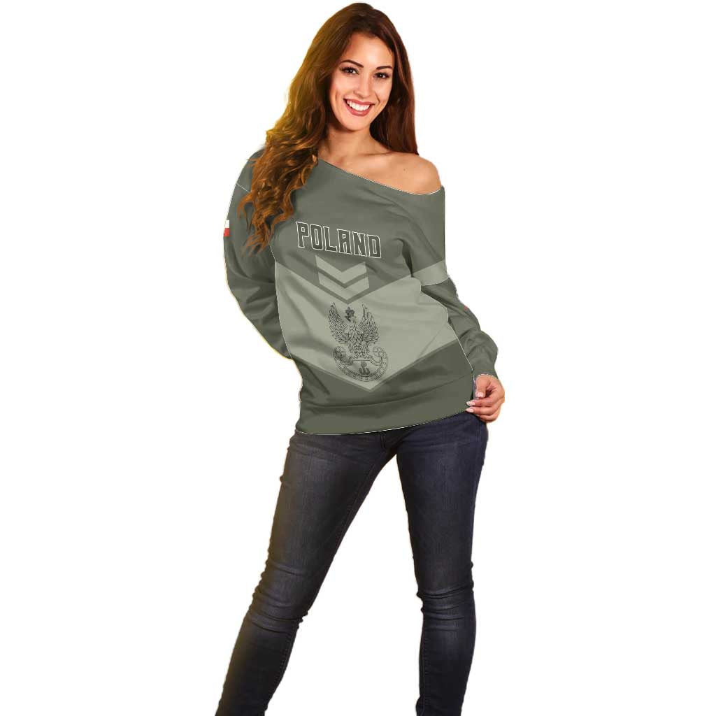 Personalized Poland Home Army Off Shoulder Sweater Armia Krajowa Military Eagle Chevron Design