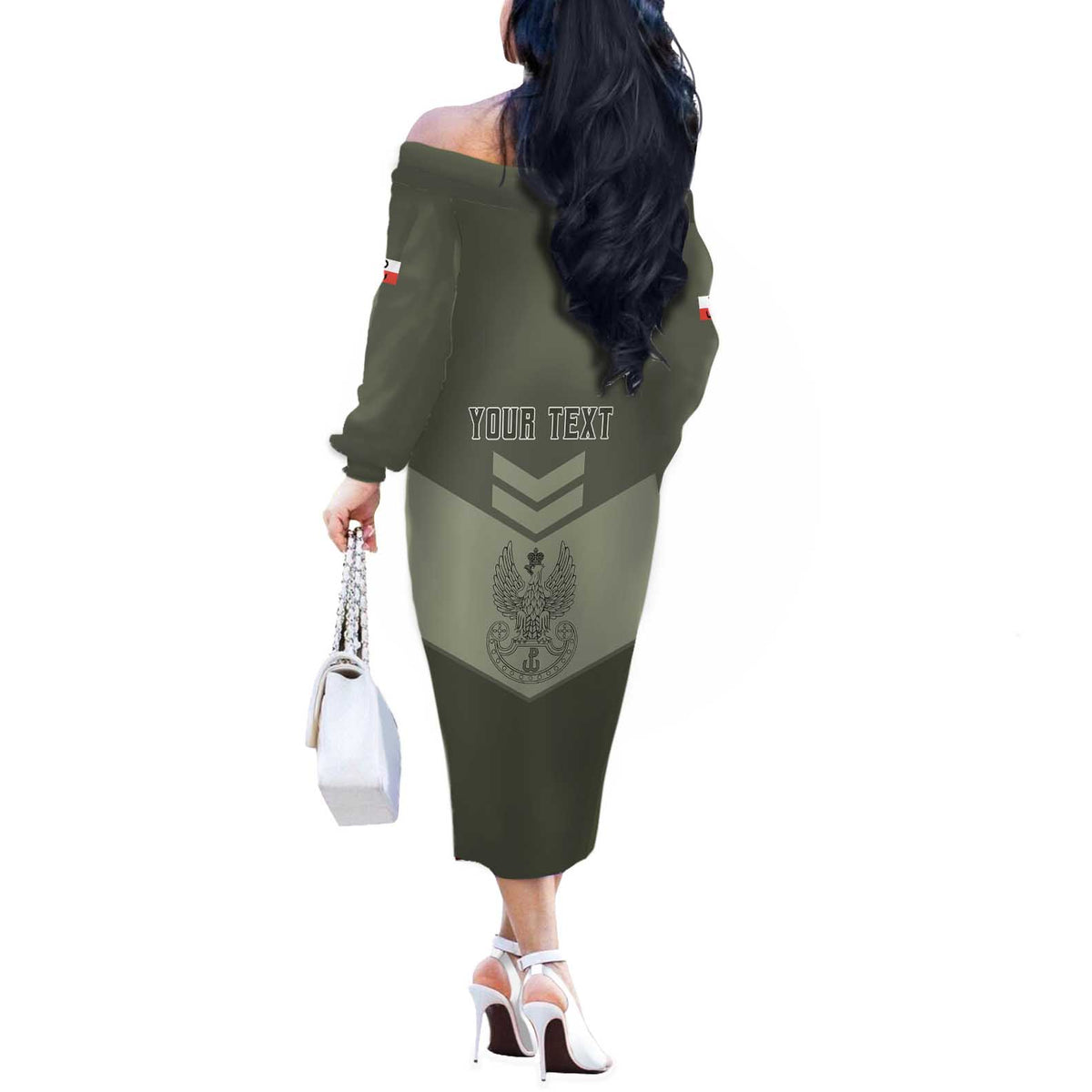 Personalized Poland Home Army Off The Shoulder Long Sleeve Dress Armia Krajowa Military Eagle Chevron Design