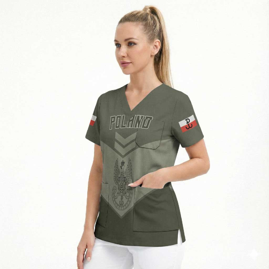 Personalized Poland Home Army Scrub Top Armia Krajowa Military Eagle Chevron Design