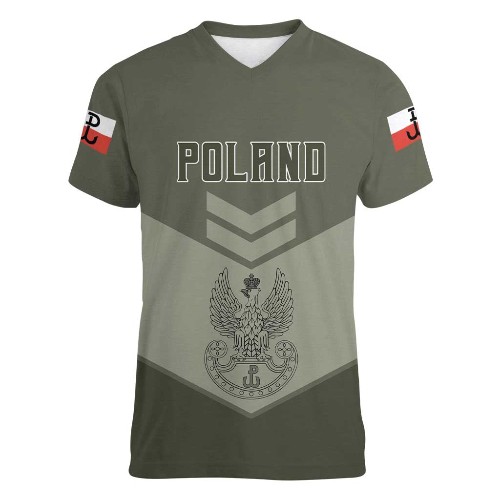 Personalized Poland Home Army Women V-Neck T-Shirt Armia Krajowa Military Eagle Chevron Design