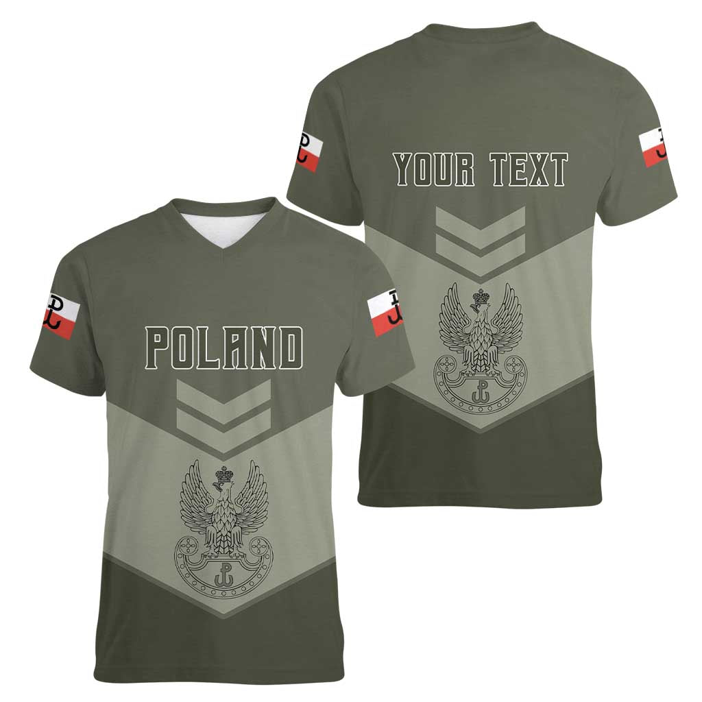 Personalized Poland Home Army Women V-Neck T-Shirt Armia Krajowa Military Eagle Chevron Design