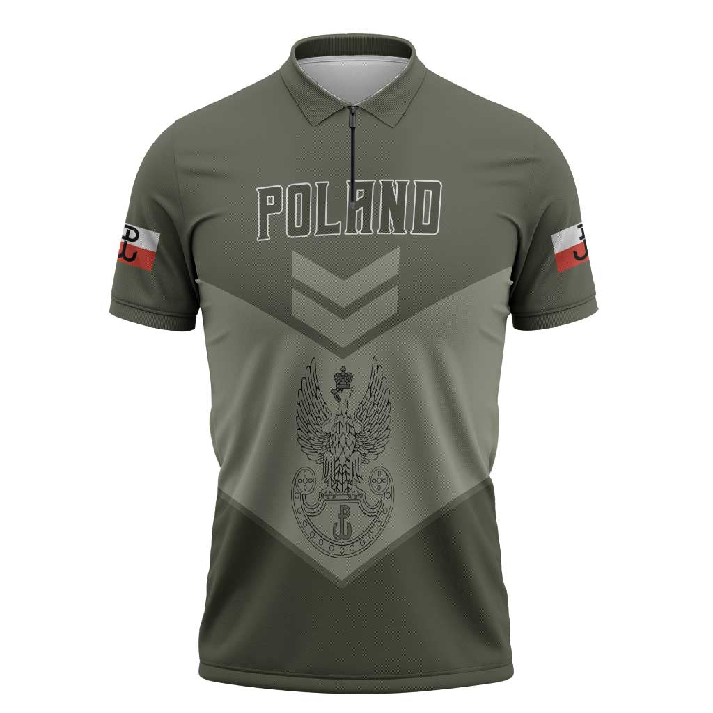 Personalized Poland Home Army Zipper Polo Shirt Armia Krajowa Military Eagle Chevron Design