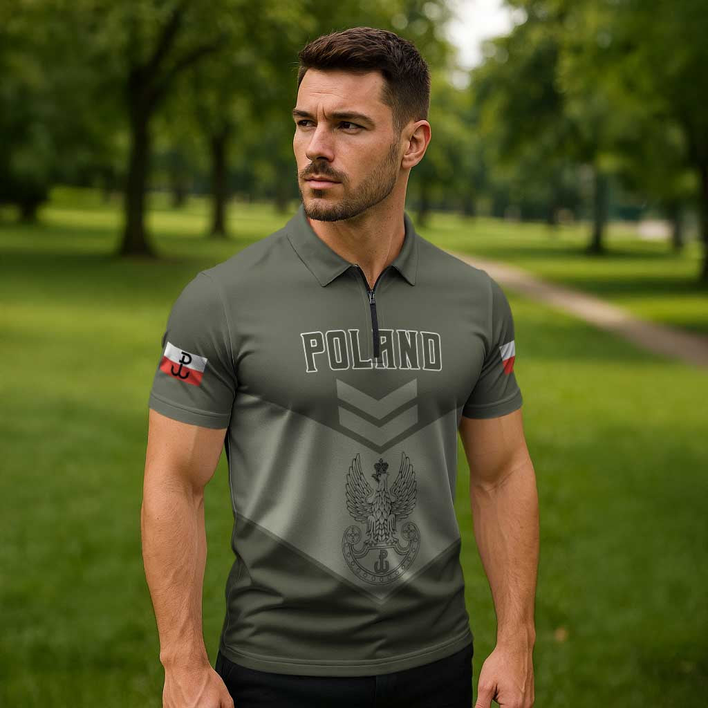 Personalized Poland Home Army Zipper Polo Shirt Armia Krajowa Military Eagle Chevron Design