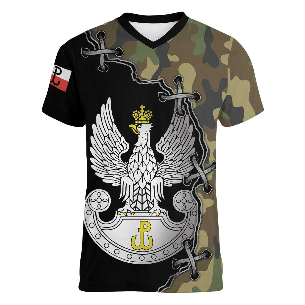 Poland Home Army Women V-Neck T-Shirt Armia Krajowa Military Eagle