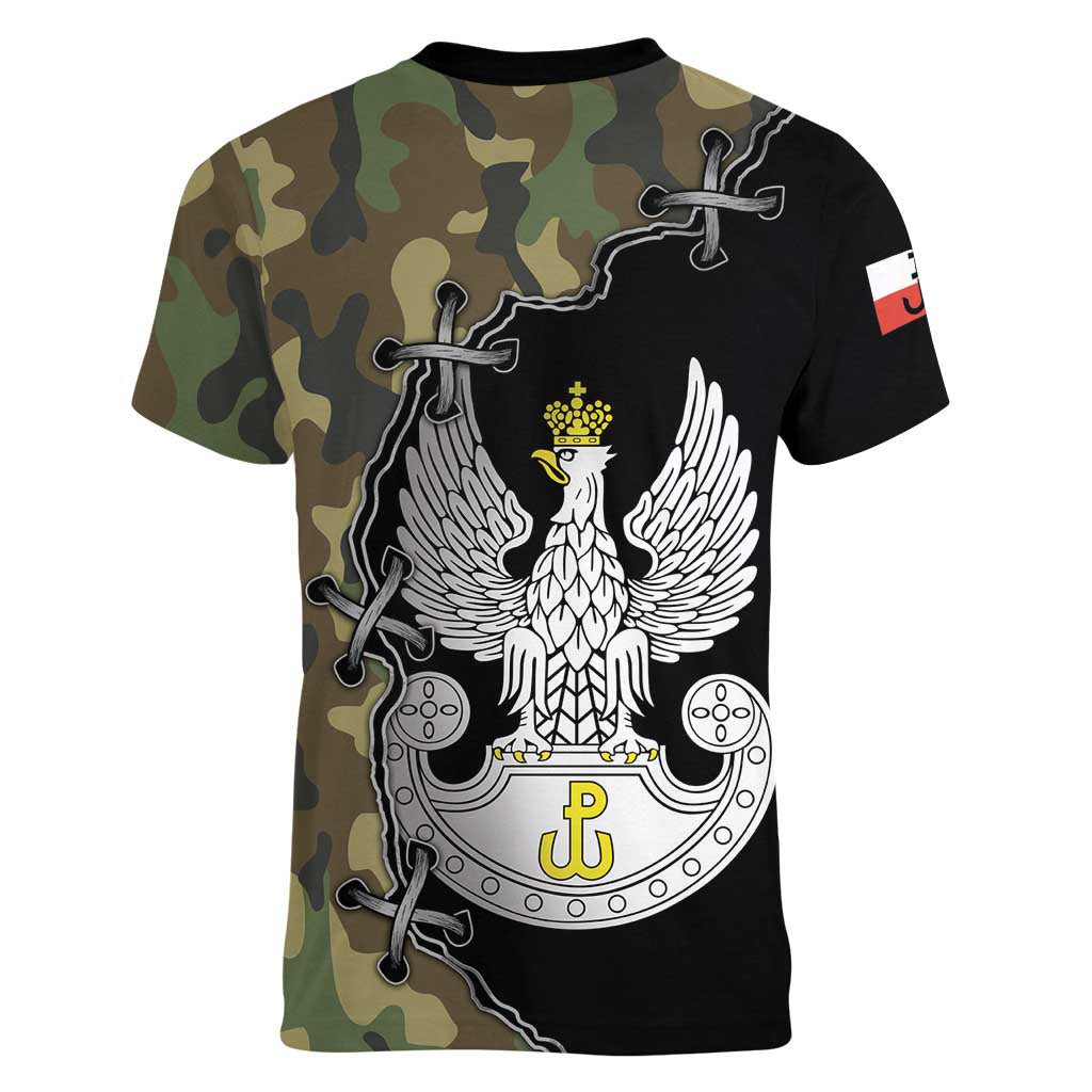 Poland Home Army Women V-Neck T-Shirt Armia Krajowa Military Eagle
