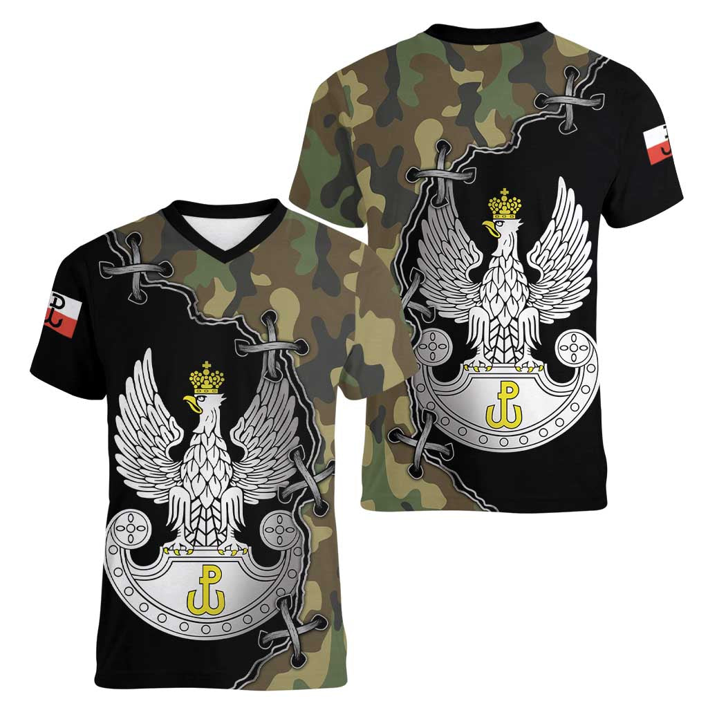 Poland Home Army Women V-Neck T-Shirt Armia Krajowa Military Eagle
