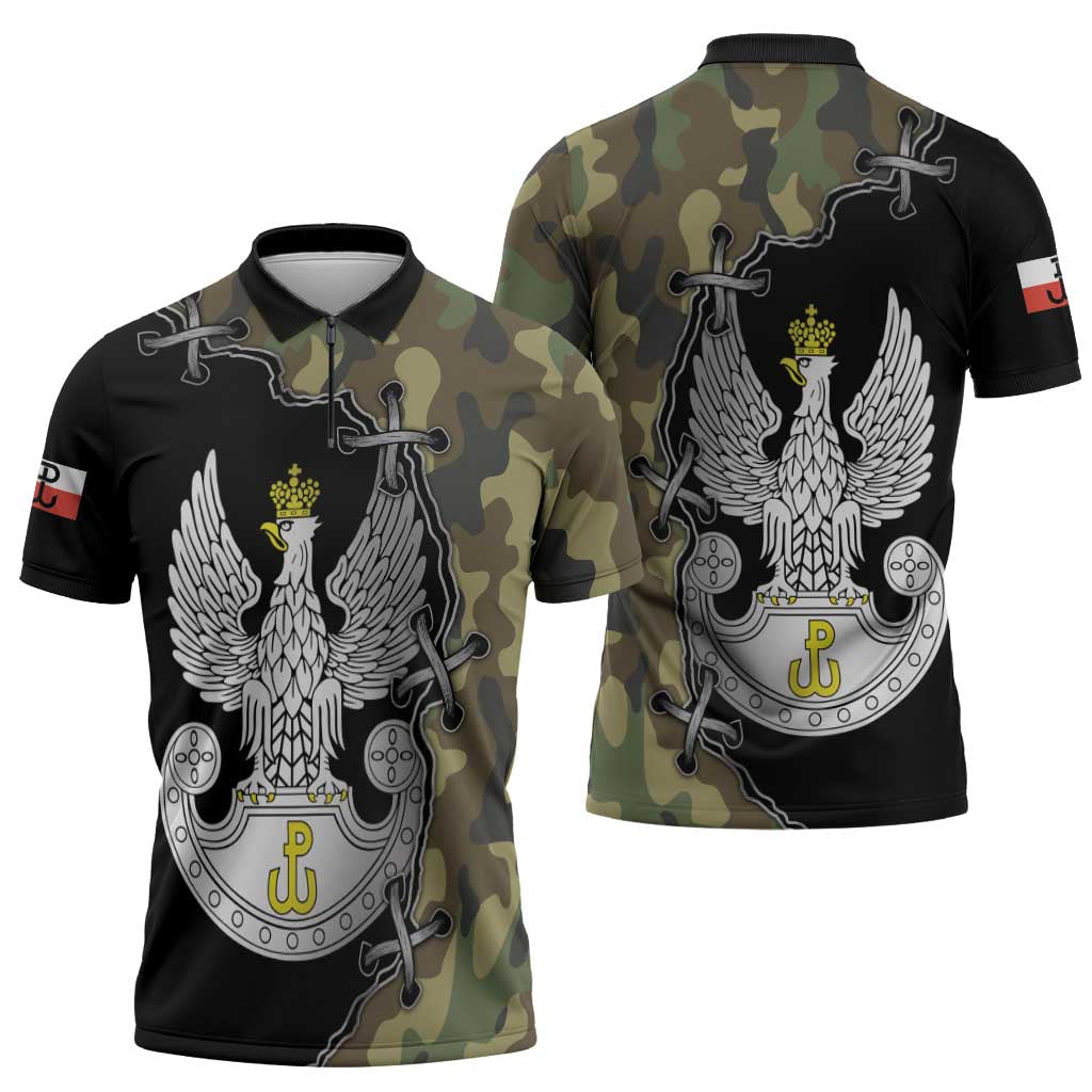 Poland Home Army Zipper Polo Shirt Armia Krajowa Military Eagle