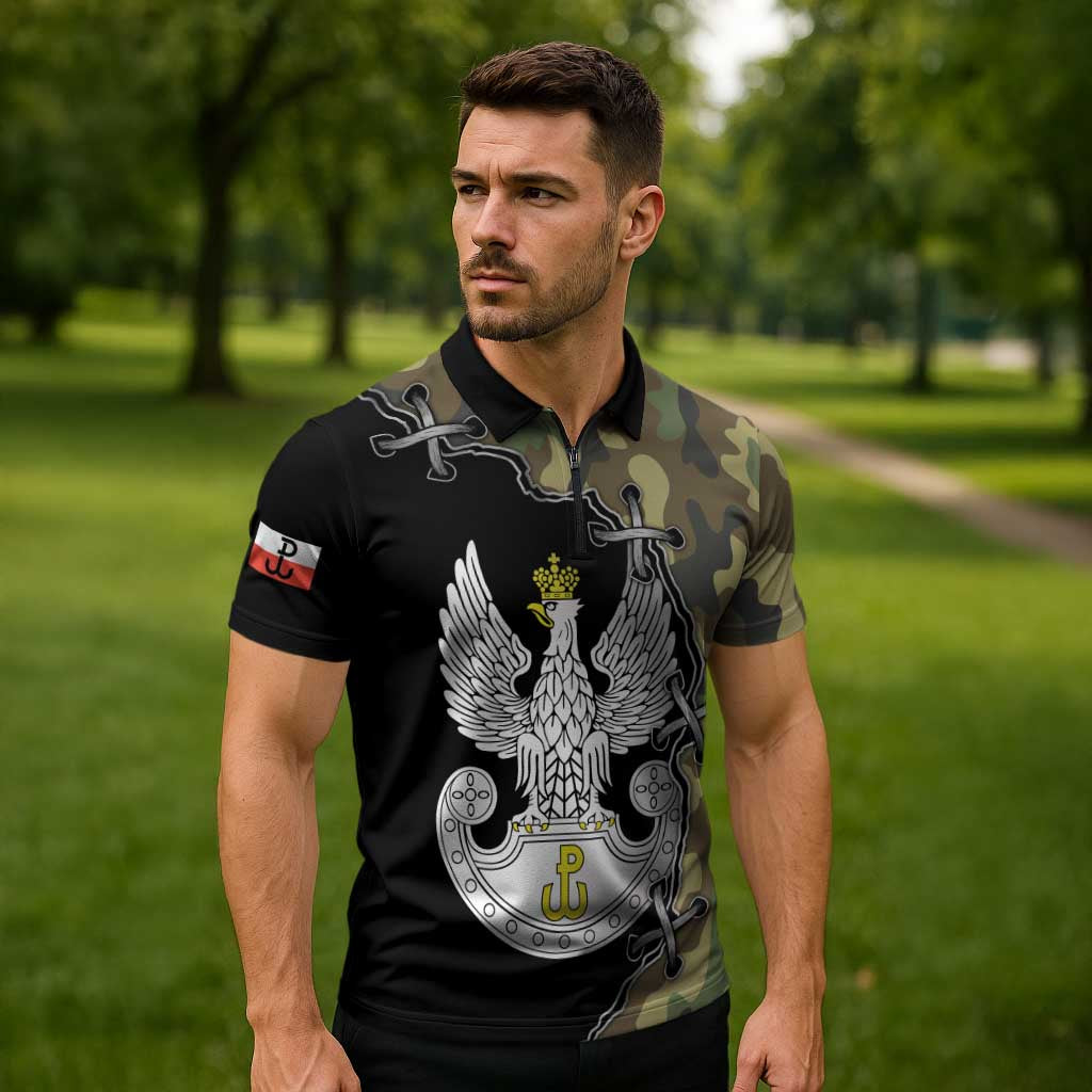 Poland Home Army Zipper Polo Shirt Armia Krajowa Military Eagle