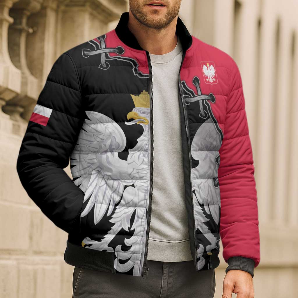 Poland White Eagle Bomber Puffer Jacket Polish National Coat of Arms Design