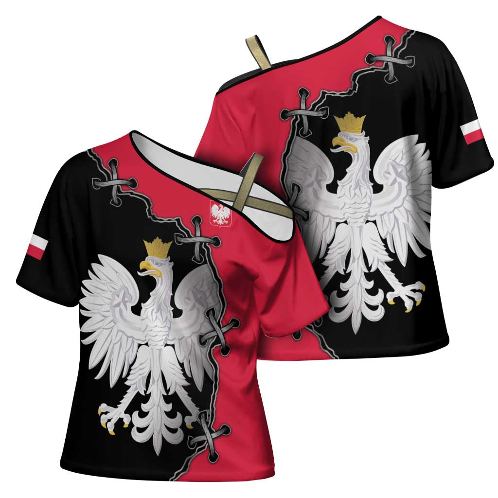 Poland White Eagle Cross Shoulder Shirt Polish National Coat of Arms Design