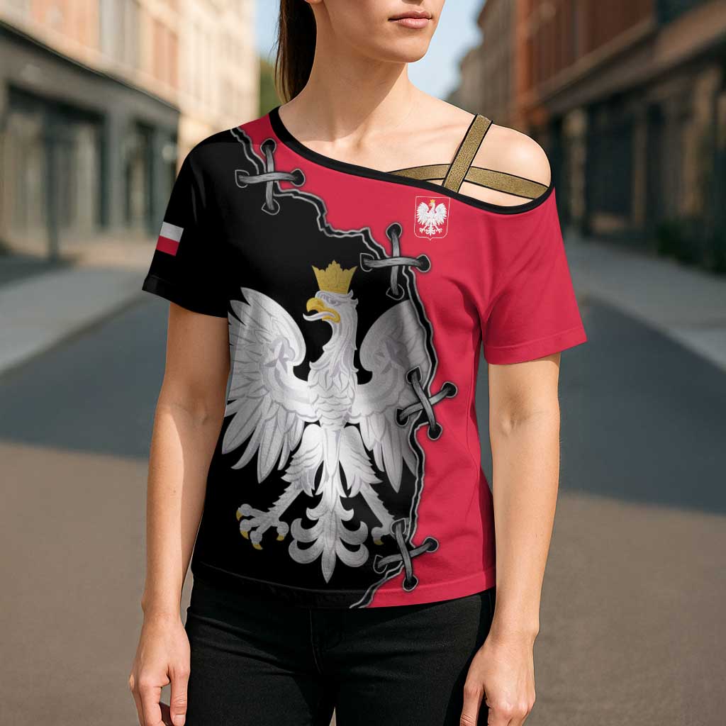 Poland White Eagle Cross Shoulder Shirt Polish National Coat of Arms Design