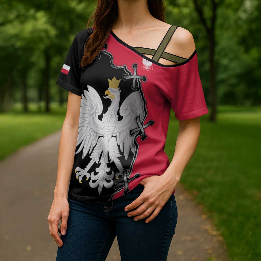 Poland White Eagle Cross Shoulder Shirt Polish National Coat of Arms Design