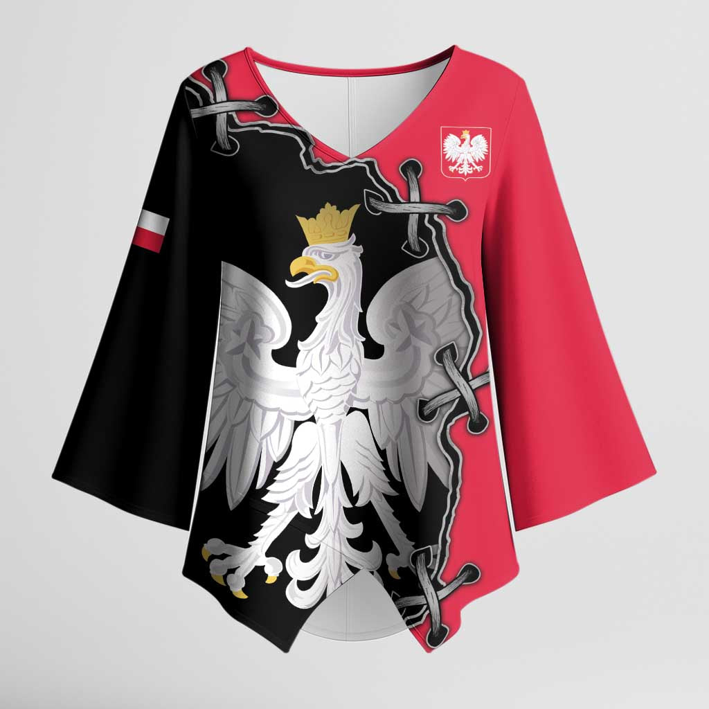 Poland White Eagle Kimono Sleeve Blouse Polish National Coat of Arms Design