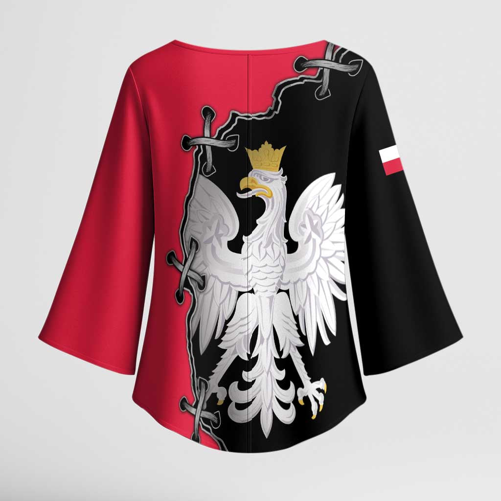 Poland White Eagle Kimono Sleeve Blouse Polish National Coat of Arms Design