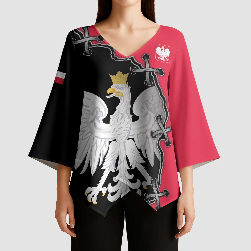 Poland White Eagle Kimono Sleeve Blouse Polish National Coat of Arms Design