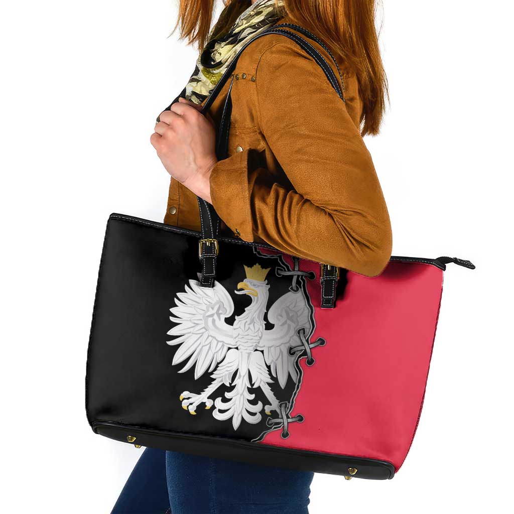 Poland White Eagle Leather Tote Bag Polish National Coat of Arms Design