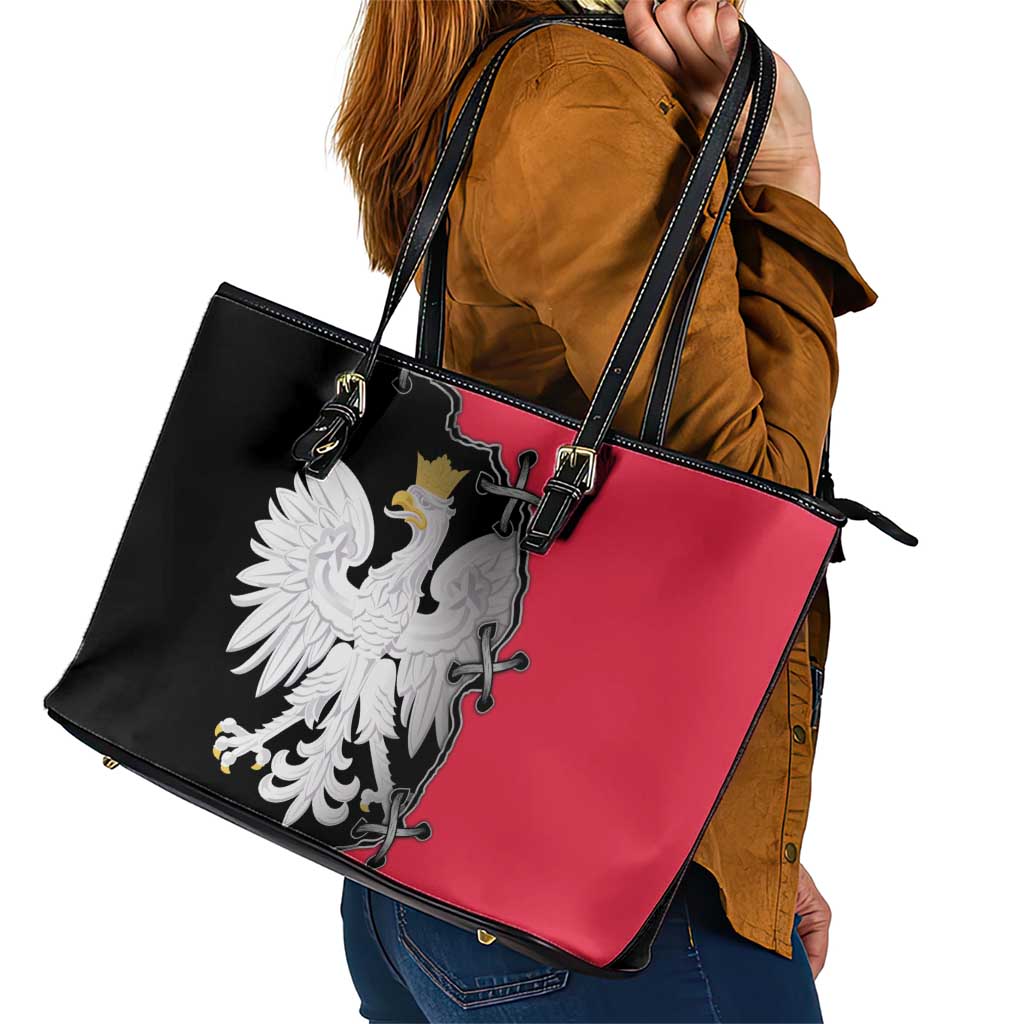 Poland White Eagle Leather Tote Bag Polish National Coat of Arms Design