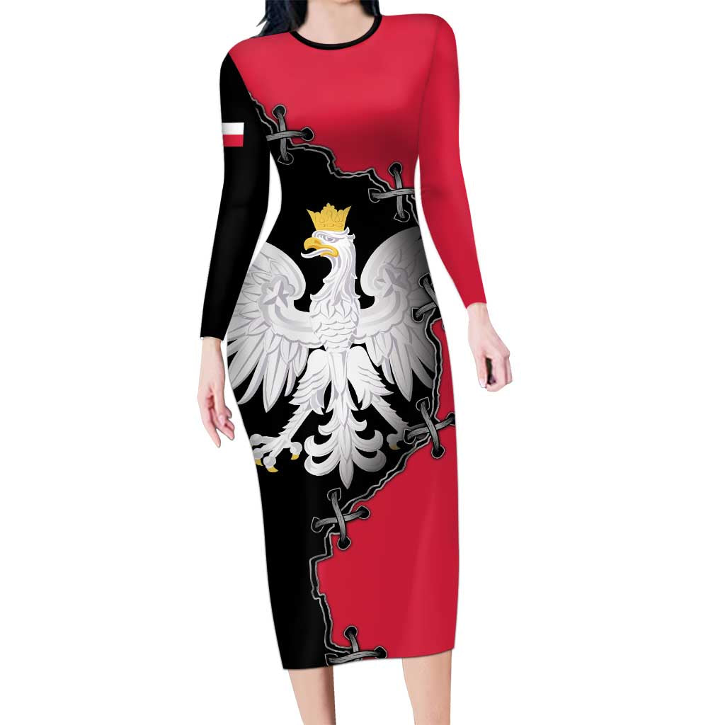Poland White Eagle Long Sleeve Bodycon Dress Polish National Coat of Arms Design