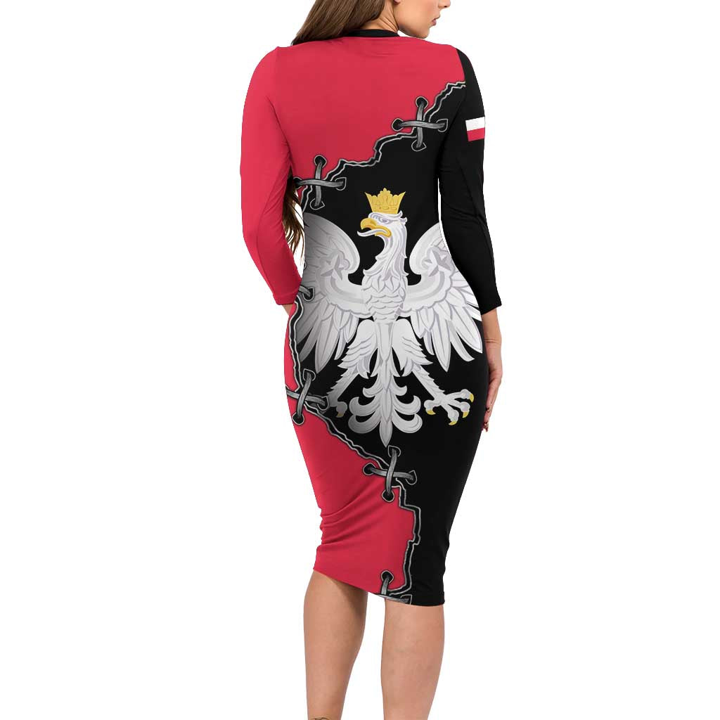 Poland White Eagle Long Sleeve Bodycon Dress Polish National Coat of Arms Design