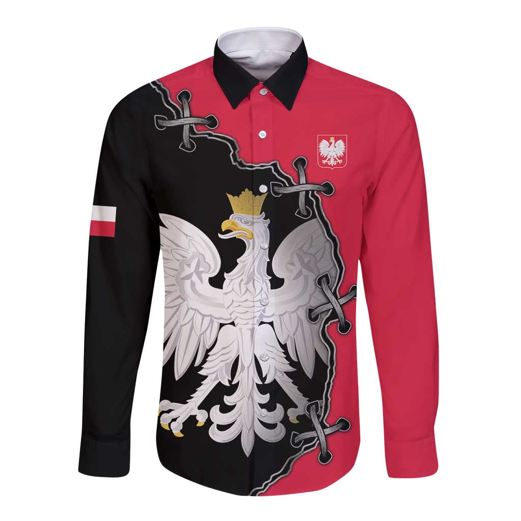 Poland White Eagle Long Sleeve Button Shirt Polish National Coat of Arms Design
