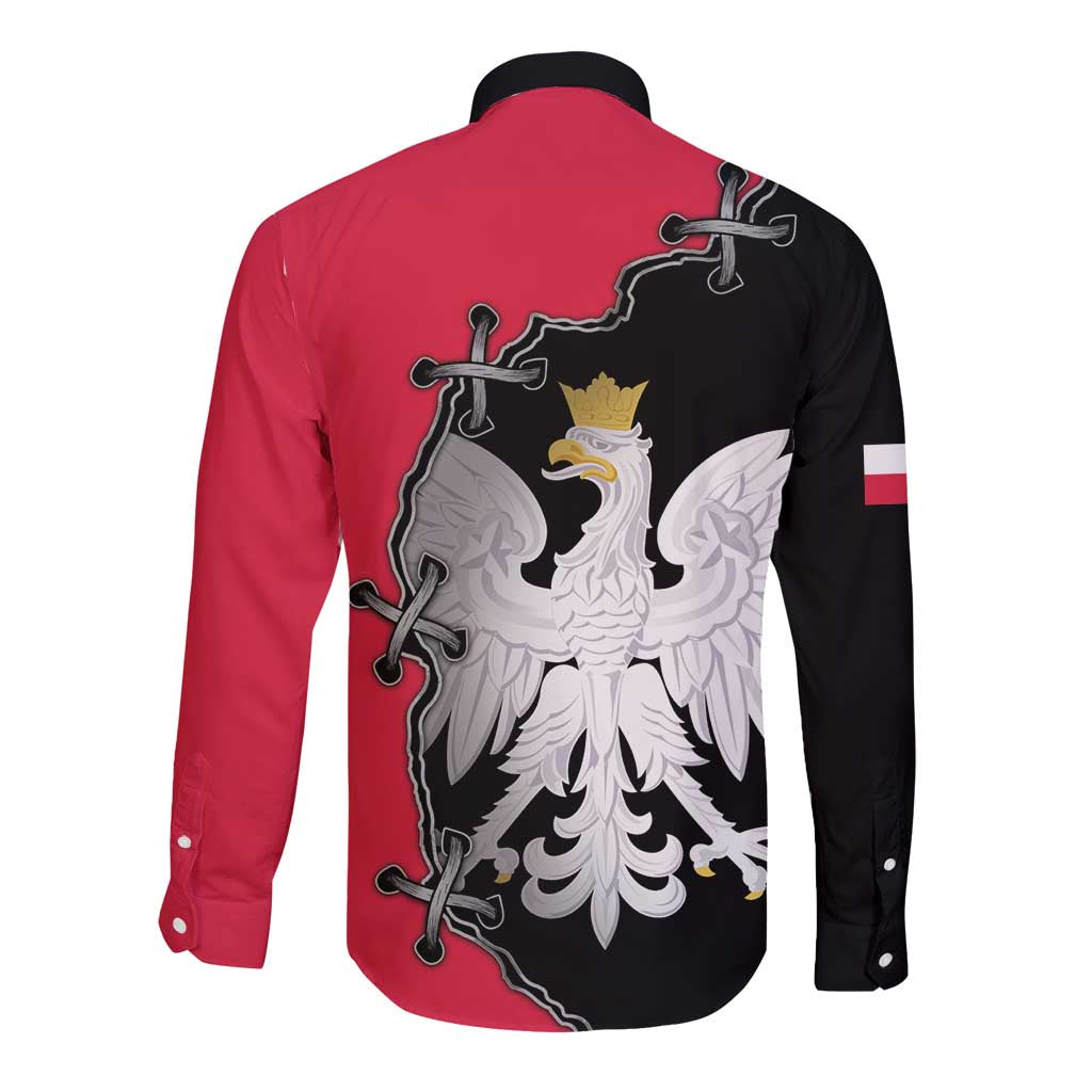 Poland White Eagle Long Sleeve Button Shirt Polish National Coat of Arms Design