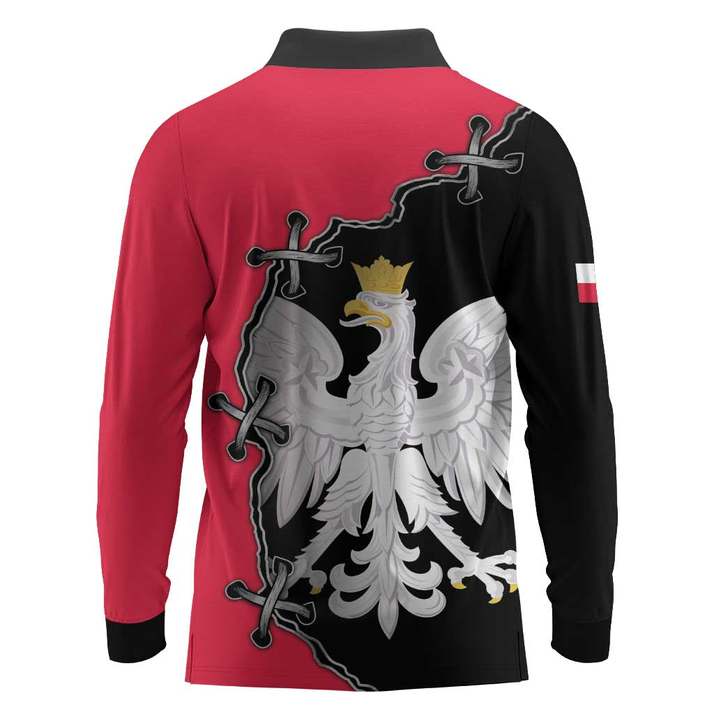 Poland White Eagle Long Sleeve Polo Shirt Polish National Coat of Arms Design